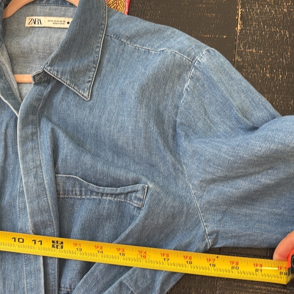 Zara The Erin Denim Wrap Asymmetric Mini Dress size M - Picture 12 of 13